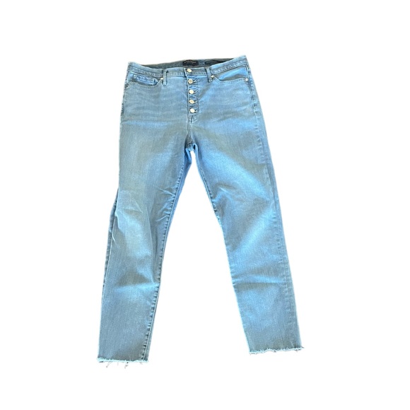 Banana Republic medium wash button fly raw hem high waist denim jean size 31 - Picture 1 of 11